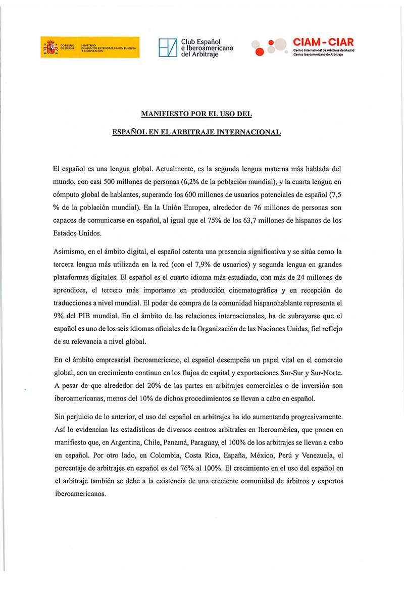 MANIFIESTO US ESPAÑOL ARBITRAJE